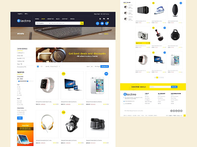 Electrro - Electronics Shop E-Commerce Landing Page daily ui e commerce graphics home page illustration interface landing page logo shop typhography uidesign uiux vector web web design website yellow