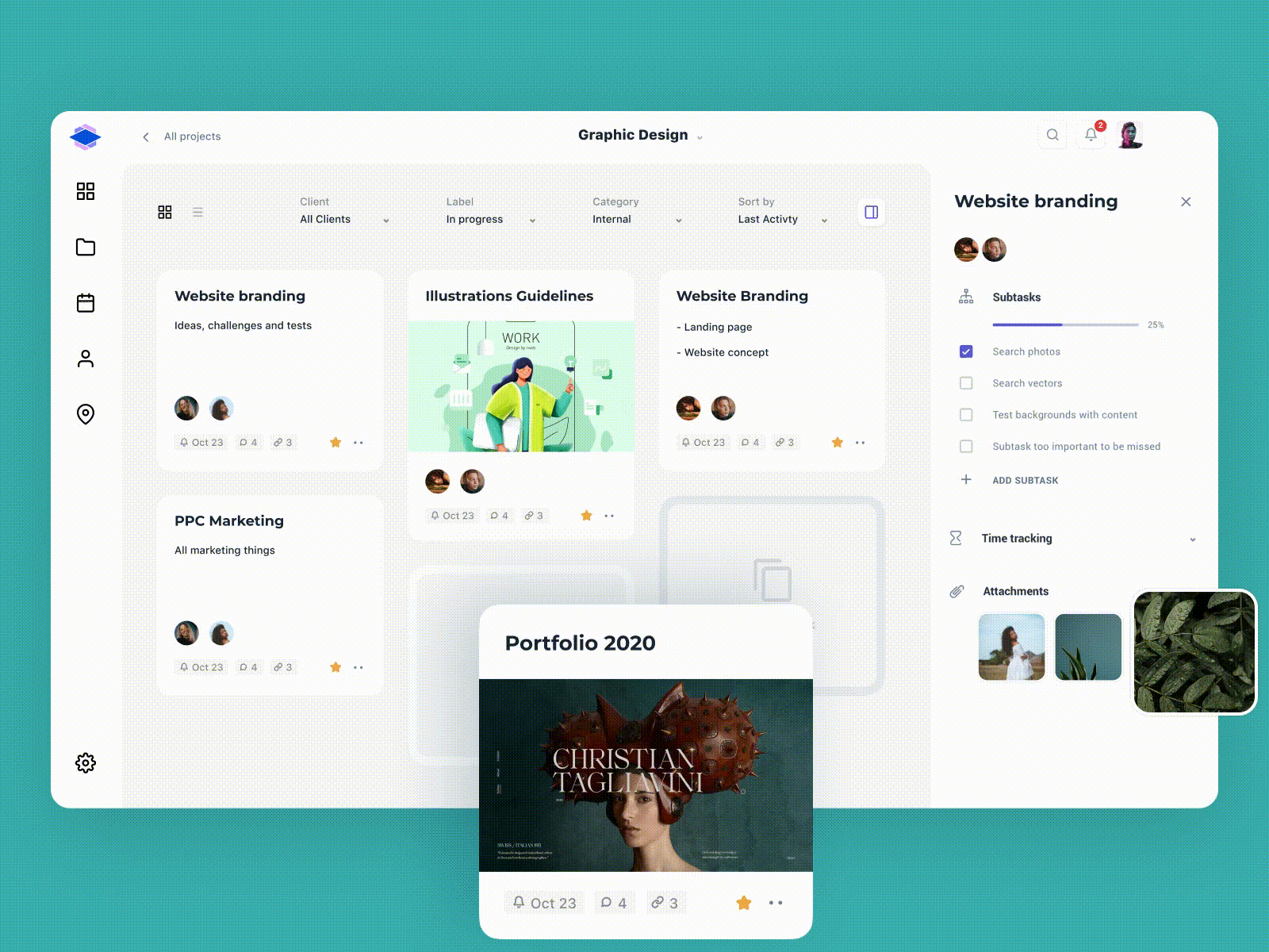 Task Management Kanban Design animations applicant attachments cards details filters gallery icons inbox manager members navigation notifications photo sidebar sort sorting time tracking