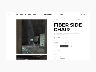 Oliver Veles Furniture Online Store Product Card add to bag bag builder cart chair clear concept designer e commerce fashion favourites furniture grid ios layout mobile modern photo slider website