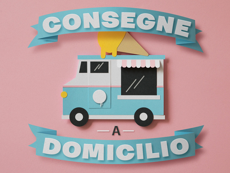 Ice cream truck truck icecream paper craft papercraft paper art papercut typography illustration