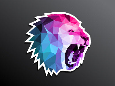 Roaring lion sticker angry colored elements fangs geometric lion lion head lion logo mosaic polygonal polygons power print print design sticker triangles vector wildlife zoo