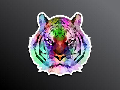 Low poly colorful tiger face sticker colorful design designer geometric head illustration mosaic polygonal polygons print design sticker tiger triangles vector wildlife zoo