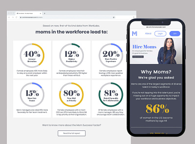 Landing Page Design for The Mom Project create positivity data dei diversity and inclusion hire moms landing page stats support moms