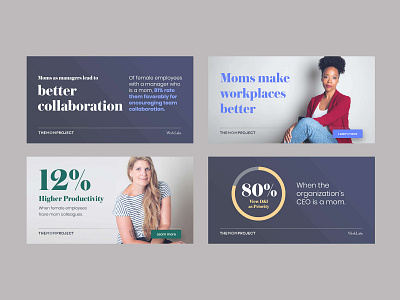 Social Banner Design for The Mom Project campaign create positivity data dei diversity and inclusion hire moms social banners stats