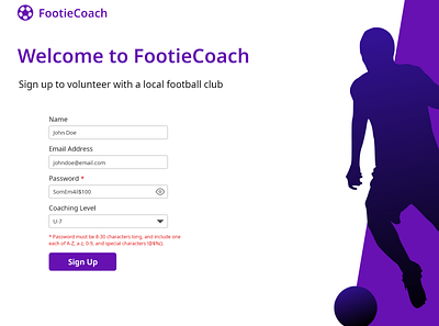 Sign up form - FootieCoach adobe xd dailyui ui