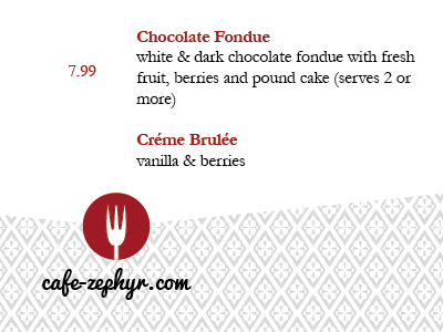 Cafe Zephyr - Menu Design