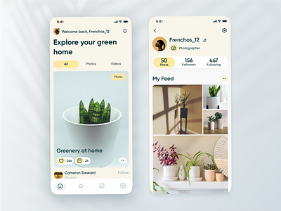 Mobile plant app app app design colors design grid media mobile app mobile screens mobile ui mobile ui design network plants profile social network ui design user experience ux design