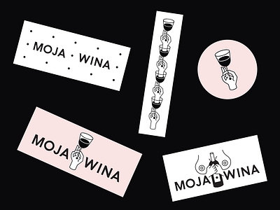 Moja Wina - stickers branding food illustration logo pattern restaurant typography vector wine