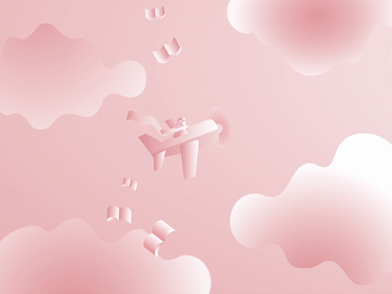 FLY - Animation - SOL x YOS airplane animation book clouds gif gradient illustration kid pink reading sol