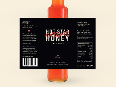 Hot Star Honey Label bottle brand branding chilli honey hot label original sauce star