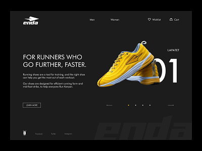 Enda Sportswear Web Concept - Reupload africa african brands branding branding and identity concept dark mode dark ui design enda shoes interface typography ui web design
