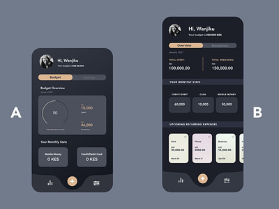 Budgeting App Design Iterations budgeting app dark mode dark ui interface mobile mobile app mobile app design no code uiux