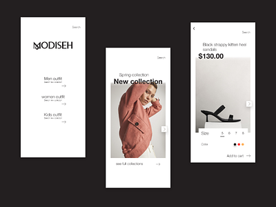 Modiseh minimal concept categories ecommerce fasion interface minimal mobile first modiseh product ui white space