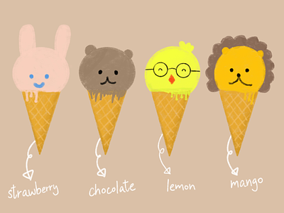 Animal ice cream cone illustration procreate