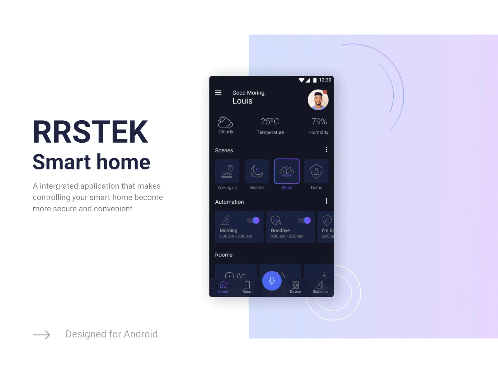 RRSTEK Smart Home clean design dark mode dark ui modern simple smart home ui