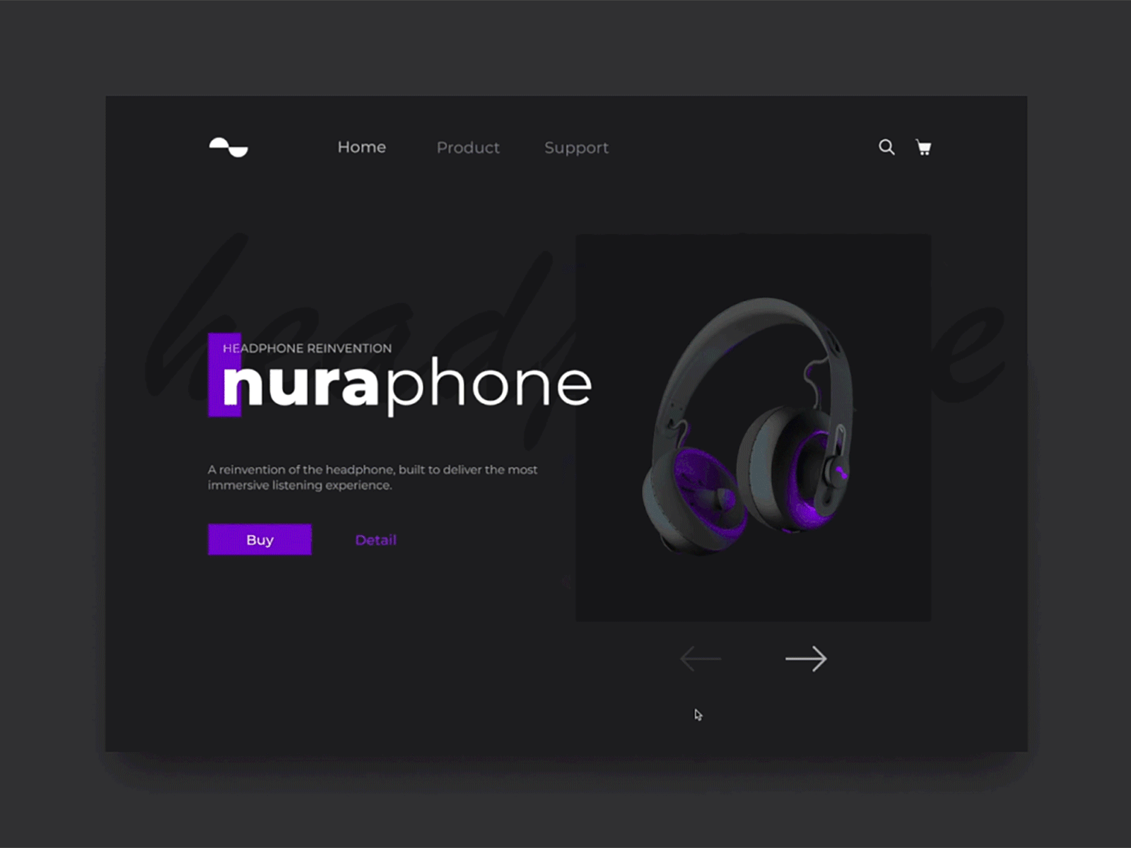 Nuraphone Website - Dark mode clean design dark ui hea headphone interaction stunning