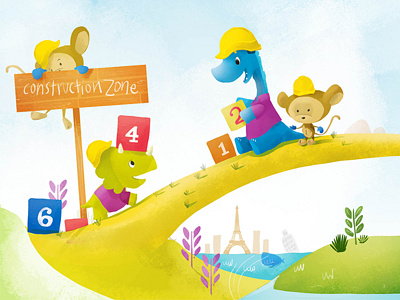 Construction Zone branding characters childrens book dinosaurs education illustration