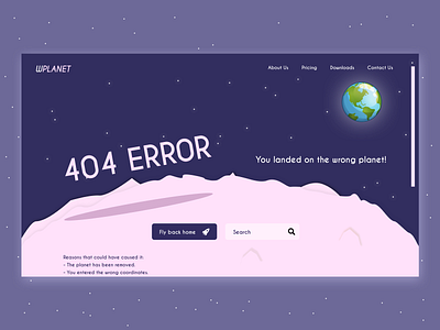 Daily UI #008 - 404 Error 404 error blue daily ui 008 error page pink planet space web design