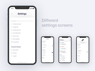Different settings screens