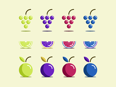 Assorted Colorful Fruit 2d apple flat free fruit grape icons lime orange pack resource vector
