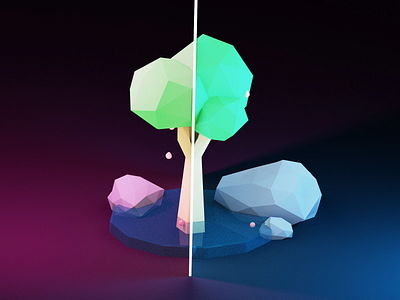 Tree two sides 3d blender download illustration isometric lighting lowpoly tree