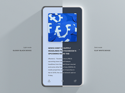 Light and Dark, Minimal News App 3d blender design mobile newsfeed ui