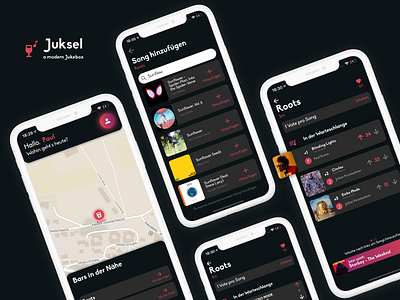 Juksel - a modern Jukebox app design flat minimal mobile mobile app mobile app design mobile design mobile ui music music app typography ui ux voting xd