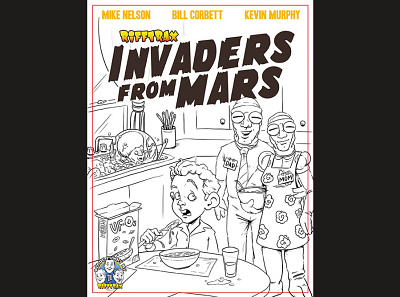 Ink drawing for RiffTrax: Invaders From Mars drawing illustration ink mst3k rifftrax