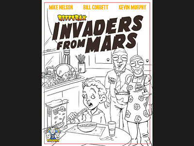Ink drawing for RiffTrax: Invaders From Mars