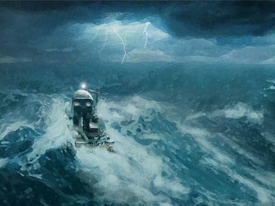 Weathering the Storm boat digital painting illustration ocean sea storm