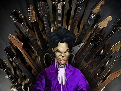 Prince of Thrones caricature digital painting game of thrones guitars illustration iron throne music prince