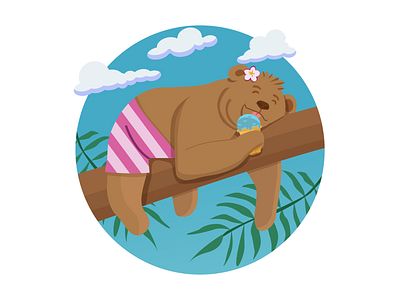 The bear is relaxed in the summer