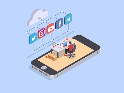 Development of social networks app applications characterdesign clouds design development digitalart icon illustration illustrator logo network social