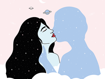 Lovers from space art cosmic drawing galaxy girl illustration illustrator love lover lovers magic magical man moon planet planets space stars vector woman