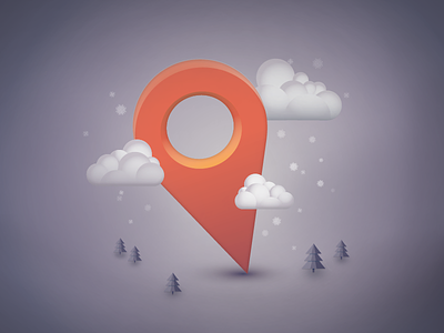 Snowy Night cloud icon illustration location logo map mark pin snowflakes tree twilight winter