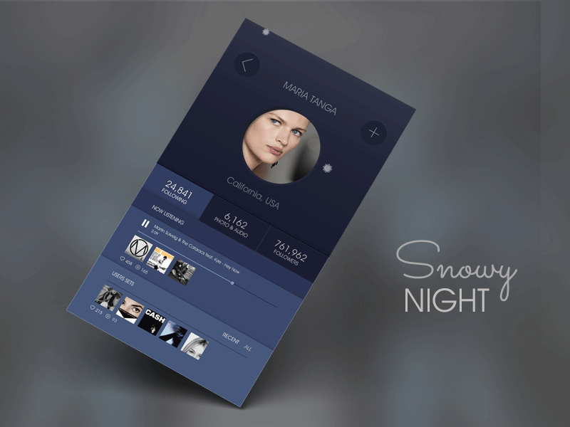 Post iOS 7 inspired music app profile app ios iphone mobile music night profile snow ui user vector