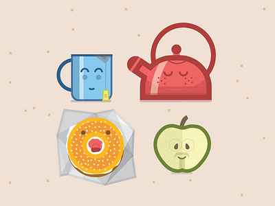 Lunchbox Crew Rebound apple bagel character cup emotions fun happy icon illustration kettle lunch vector