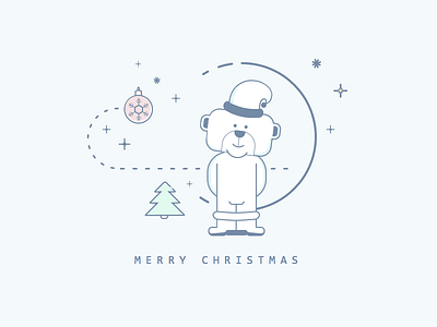 Merry Christmas! christmas flat illustration monochrome outline teddy bear vector