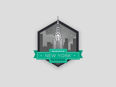 Momentum In New York architecture badge city dark flat illustration innovative new night ribbon urban