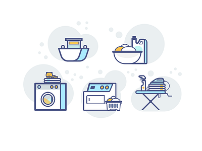 Laundry Colored Icons chemicals clean color drying flat icons illustration iron washing