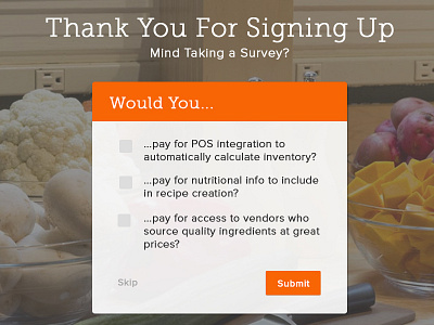 MySous Launch Page Survey form signup survey