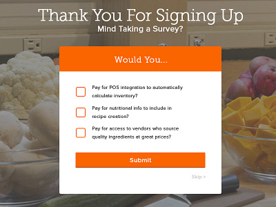 MySous Launch Survey V2 form launch mockup signup splash survey ui design web