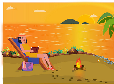 Lady relaxing on a beach Sunset Ambience beach beach party character design illustration speedart