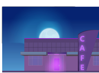 Practice illustration of Night time Chilled Cafe animation cafe cafeteria cyberpunk design illustration moon neon night speedart vector