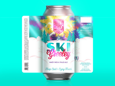 Ski Greeley Label - Wiley Roots 80s beer beer branding beer label hops packaging ski skiing splash neon