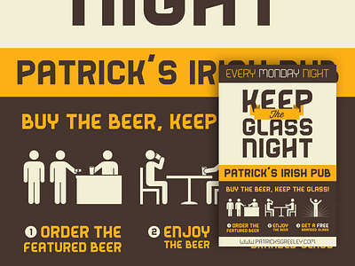 Keep The Glass Night Ad ad advertising bar beer bender brown infographic poster pub stick figure tan yellow