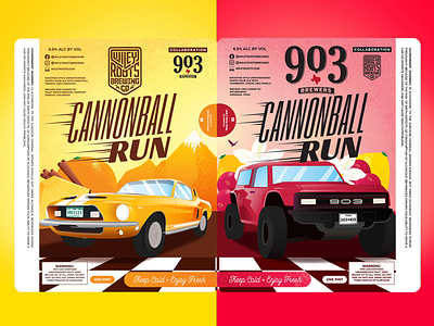 Cannonball Run Labels - Wiley Roots & 903 Brewers Collab animation beer cars collaboration illustration label labels marketing packaging race