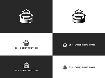 Esh Construction Logo black and white brand construction gazebo logo mark