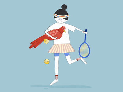 Cyclop tennis bird cyclops drawing editorial illustration hamburg illustration tennis woman