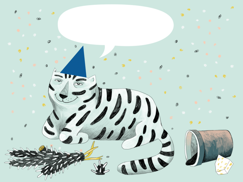 Partycat confetti cactus postcard party cat illustration